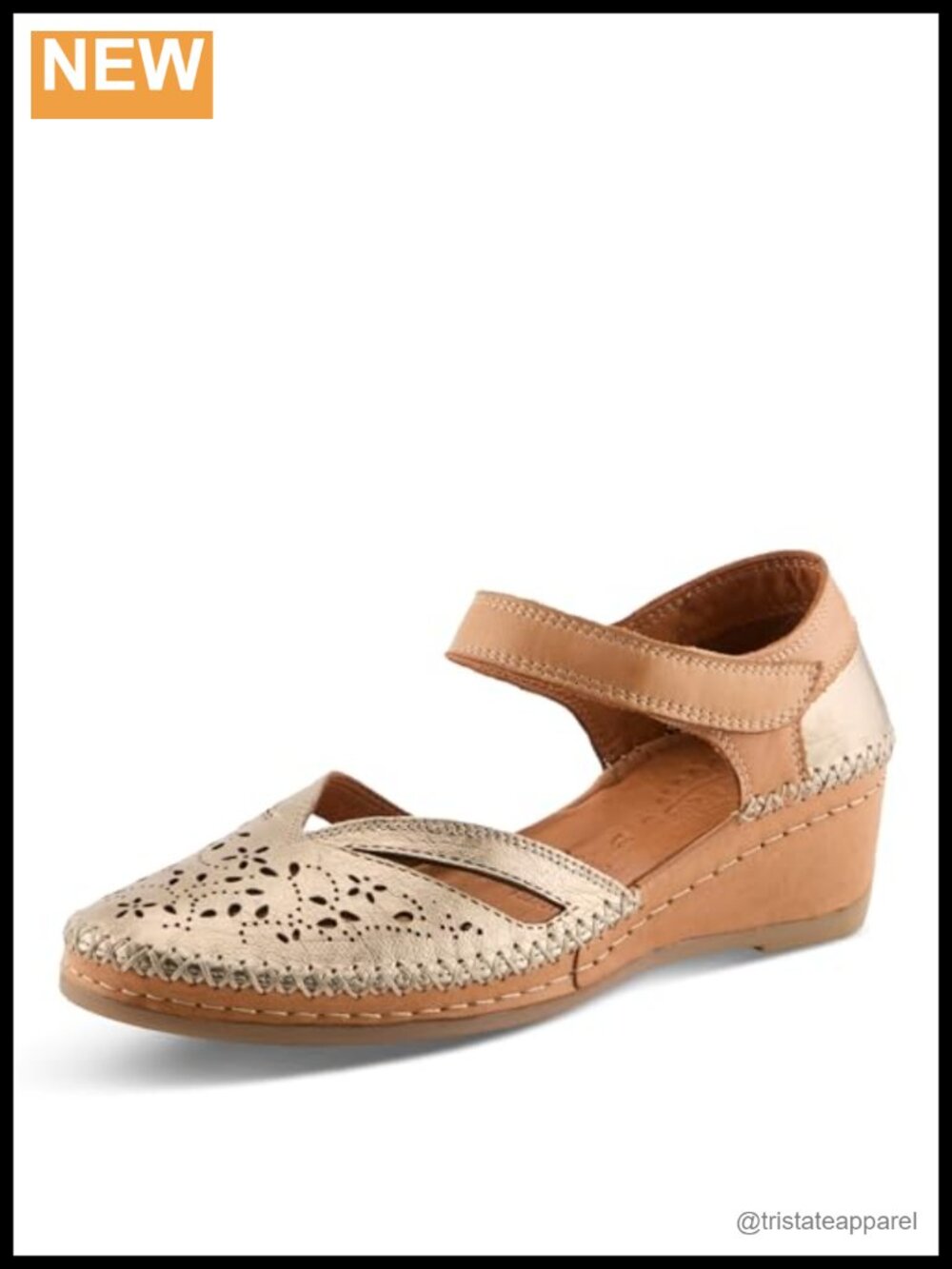 Leather Wedge Sandals with Laser-Cut Detail & Cushioned Insole